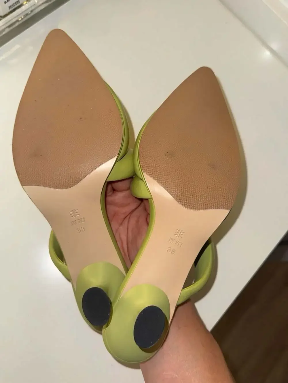 JW Pei Sara Mule Heeled Sandals Size 7.5us 38eu Green Leather